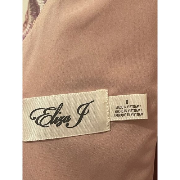 Eliza J Floral Lace Dress Size 8 In Pink & Beige With 3/4 Sleeves & V-Back Desig - Picture 7 of 15